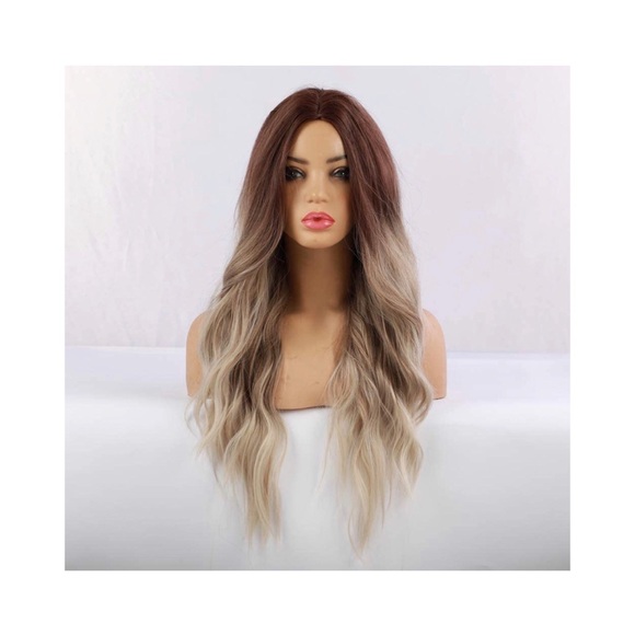 Long Wavy Ombre Blonde Synthetic Middle Part Wig - Picture 3 of 6